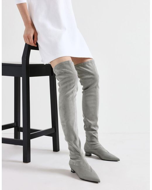 low block heel thigh high boots