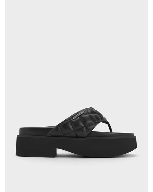 Charles & Keith Black V-strap Platform Thong Sandals