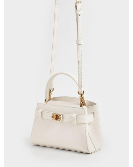 Charles & Keith Natural Aubrielle Metallic-buckle Top Handle Bag