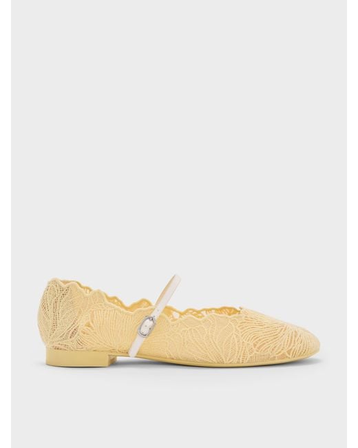 Charles & Keith Natural Meja Floral Mary Jane Flats