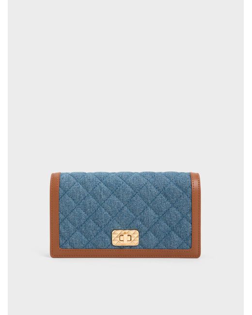 Charles & Keith Blue Micaela Denim Quilted Long Wallet