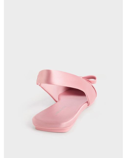 Charles & Keith Pink Satin Bow Slingback Ballet Flats