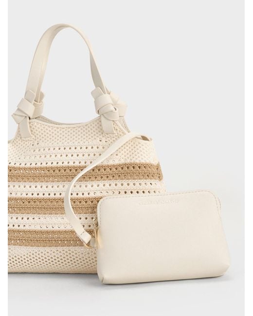 Charles & Keith Natural Ida Striped Knotted Handle Tote Bag