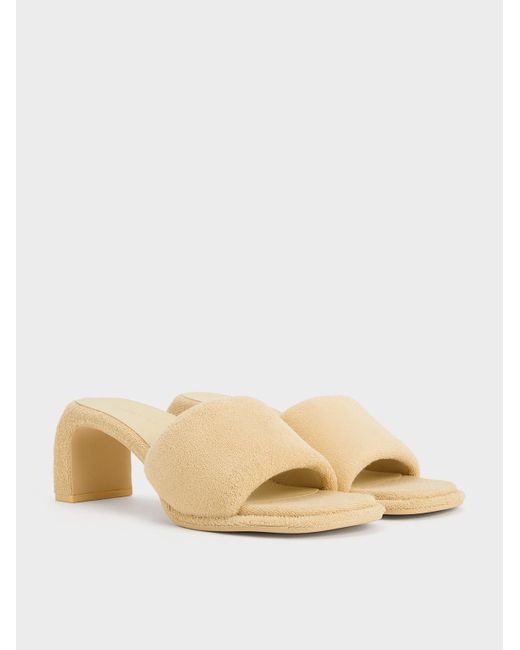 Charles & Keith Natural Loey Textured Curved-heel Mules