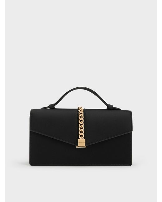 Charles & Keith Black Taisia Chain Envelope Bag