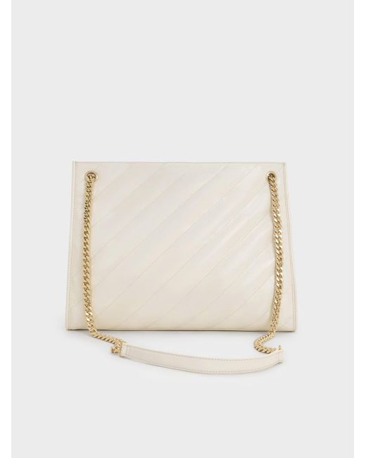 Charles & Keith Natural Neva Panelled Chain-Strap Tote Bag