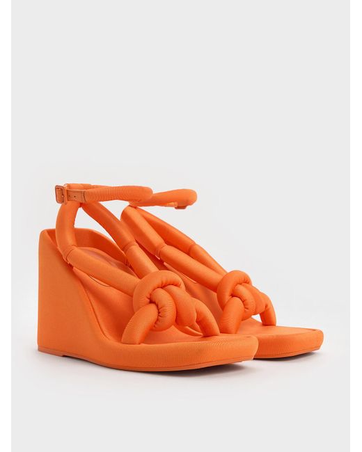 Charles & Keith Orange Toni Knotted Puffy-strap Wedges