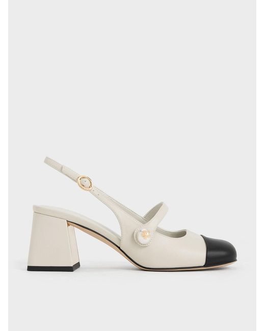 Charles & Keith Natural Aeryn Pearl-embellished Slingback Pumps