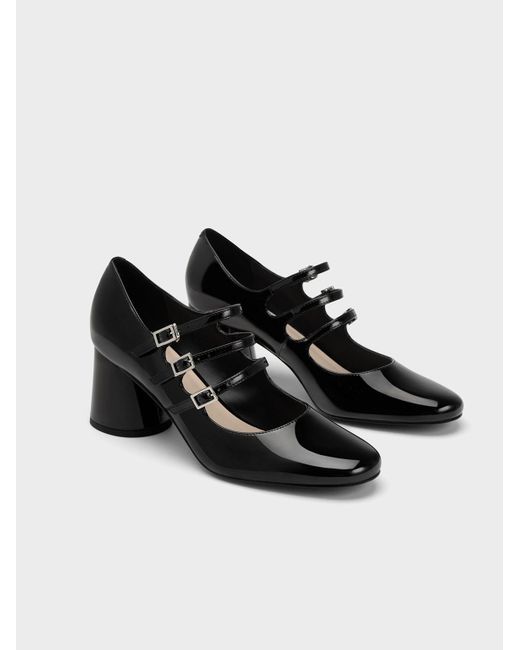Charles & Keith Black Claudie Patent Buckled Mary Janes