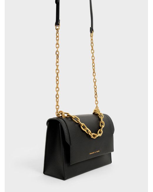 Charles & Keith Black Front Flap Chain Handle Crossbody Bag