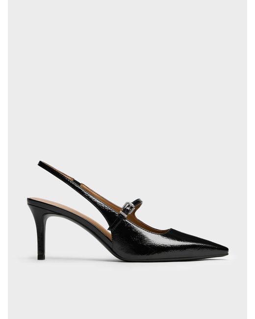 Charles & Keith Black Pointed Slingback Mary Jane Pumps