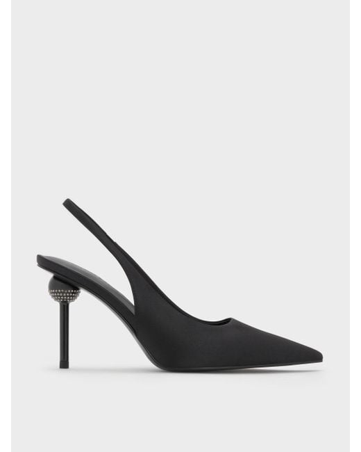 Charles & Keith Multicolor Satin Crystal-Embellished Ball-Heel Pointed-Toe Slingback Pumps