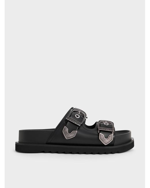 Charles & Keith Black Kirke Buckled Double-Strap Sandals