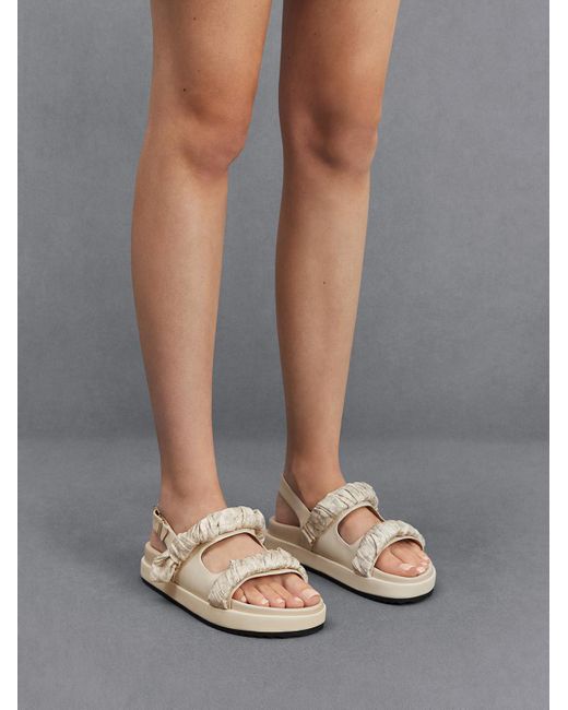 Charles & Keith Metallic Leather Ruched-strap Sandals