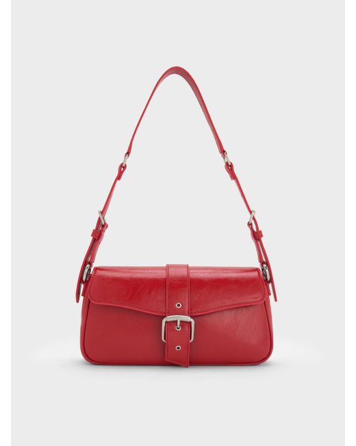 Charles & Keith Red Blaise Belted Shoulder Bag