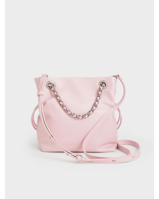 Charles & Keith Pink Arya Braided-Strap Double-Handle Crossbody Bag