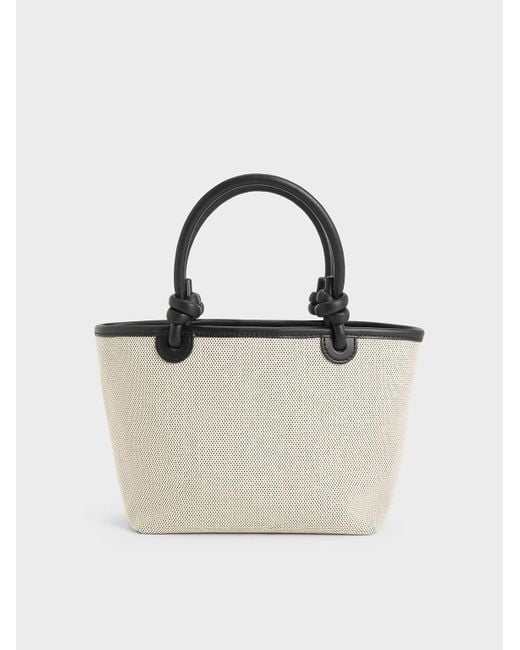 Charles & Keith Natural Sabine Canvas Knotted-handle Tote Bag