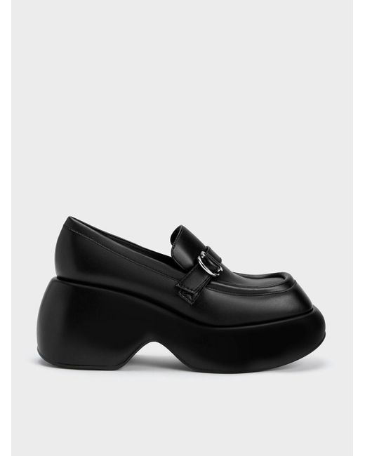 Charles & Keith Black Buckled Platform Penny Loafers