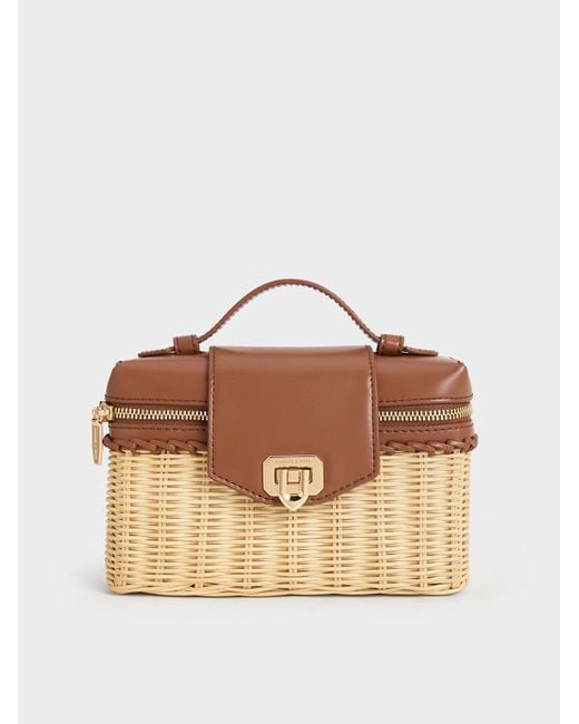 Charles & Keith Brown Arwen Top Handle Basket Bag