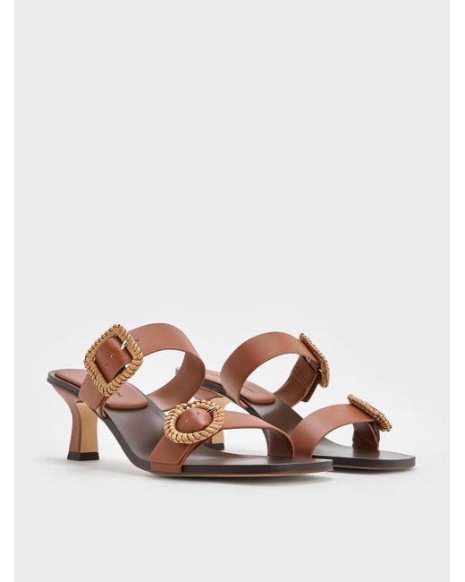 Charles & Keith Brown Woven-buckle Heeled Mules