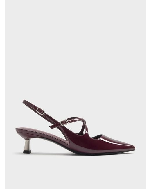 Charles & Keith Multicolor Pauline Patent Crossover Kitten Heels