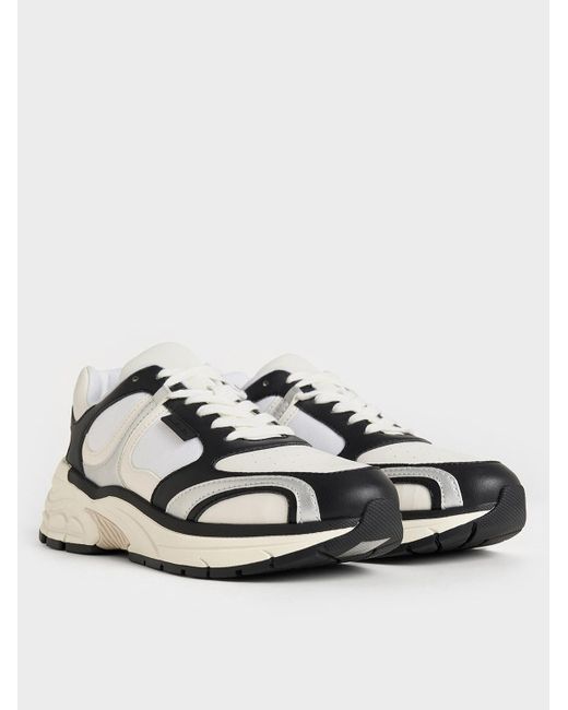 Charles & Keith Black Mesh Lace-up Chunky Sneakers