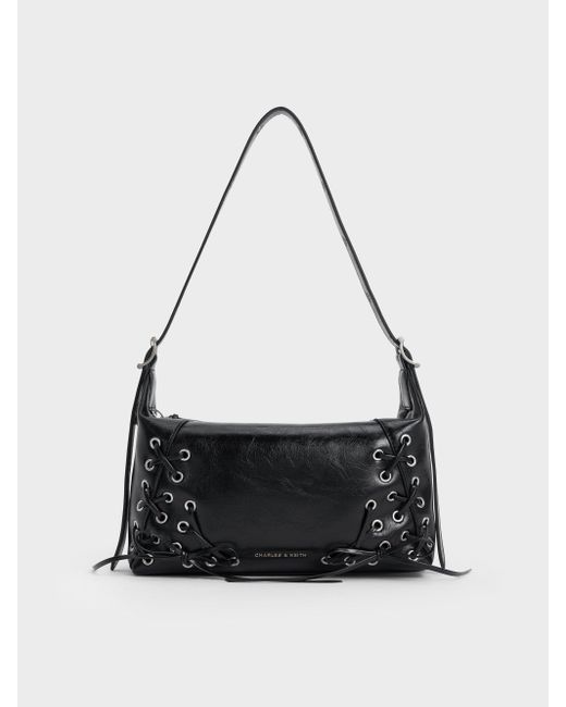 Charles & Keith White Xylia Grommet Lace-up Shoulder Bag