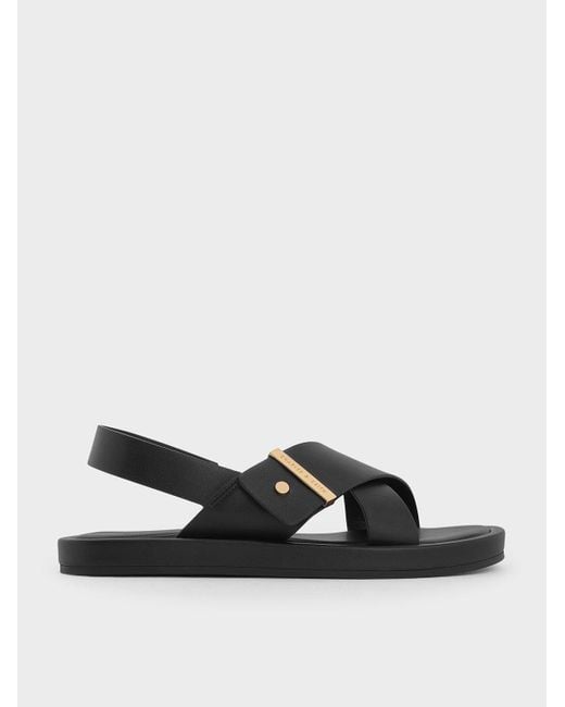 Charles & Keith Black Crossover-strap Slingback Sandals