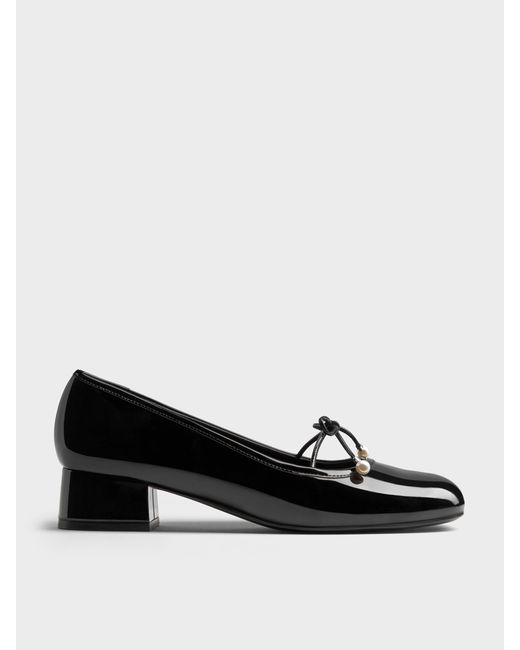 Charles & Keith Black Barbara Patent Pearl-Bow Ballet Pumps