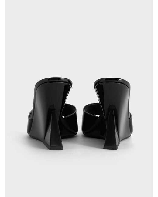 Charles & Keith Black Patent Triangle-heel Wedge Mules
