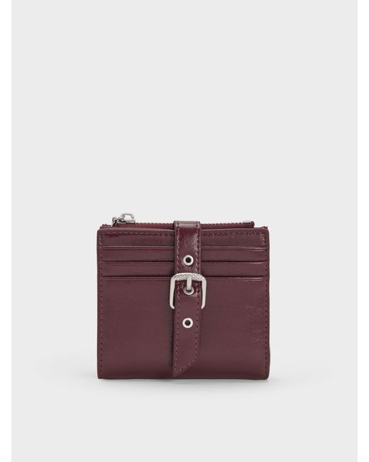 Charles & Keith Purple Blaise Grommet-Belt Top-Zip Small Wallet