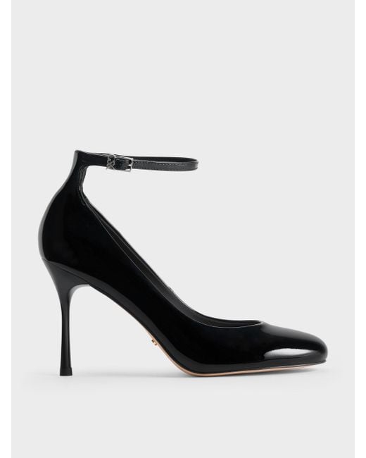Charles Keith Women's Black Aretha Patent Leather Ankle-strap