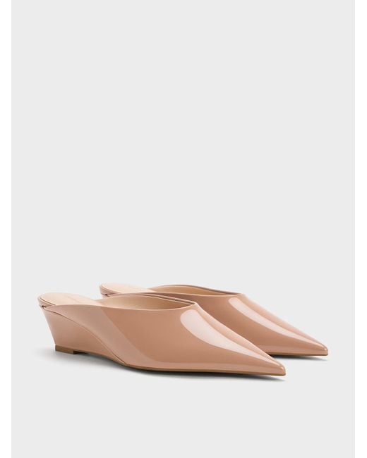 Charles & Keith Pink Patent Pointed-toe Wedge Mules