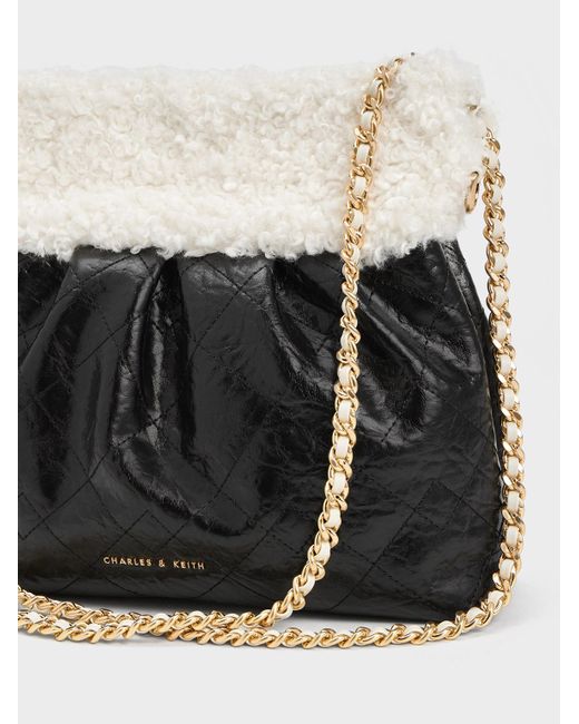 Charles & Keith Duo Furry Chain Handle Shoulder Bag in White Lyst