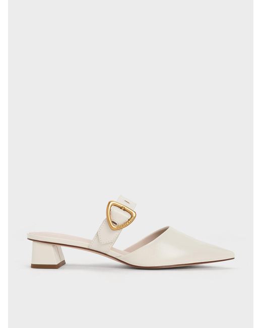 Charles & Keith White Sepphe Cut-out Heeled Mules