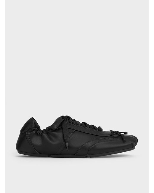 Charles & Keith Black Cece Satin Ruched Bow Sneakers