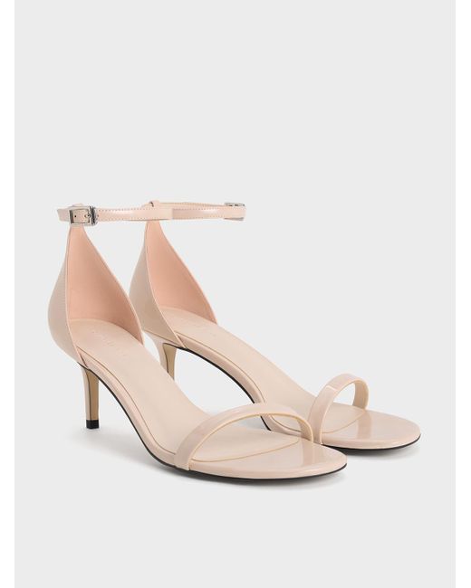 Charles & Keith Natural Patent Stiletto-Heel Ankle-Strap Sandals