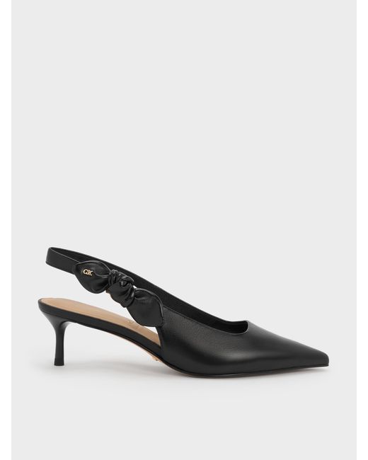 Charles & Keith Black Jayce Leather Slingback Kitten Heels