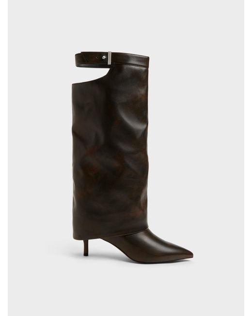 Charles & Keith Black Cut-Out Stiletto Knee-High Boots