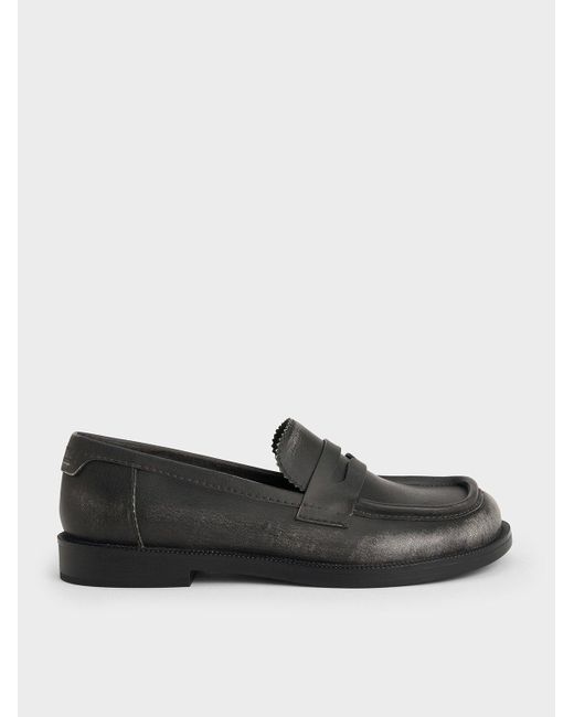 Charles & Keith Black Asymmetric Penny Loafers