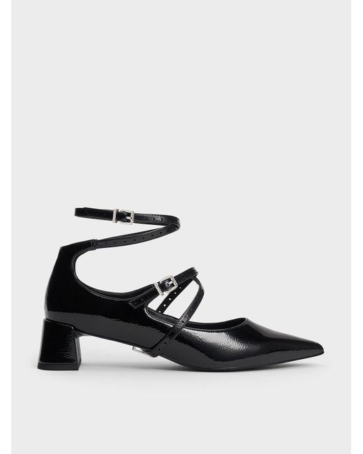 Charles & Keith White Crinkle-effect Strappy Buckled Pumps