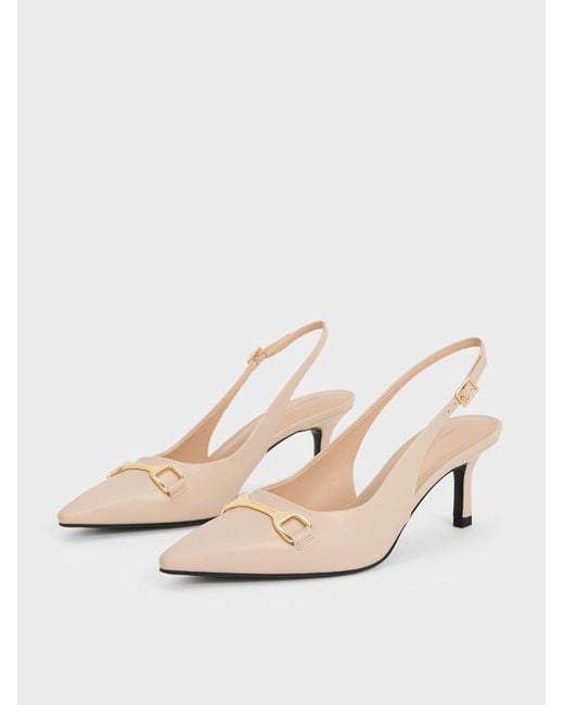 Charles & Keith Natural Metallic-accent Slingback Pumps
