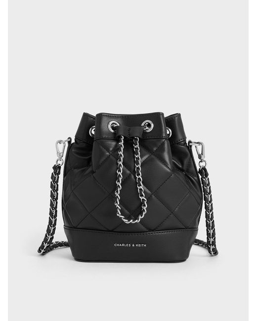 Charles & Keith Black Quilted Two-way Bucket Bag