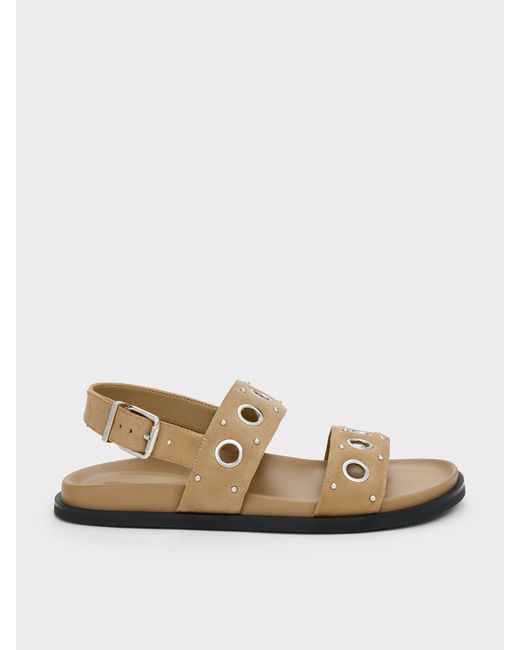 Charles & Keith Natural Faux Suede Grommet Slingback Sandals