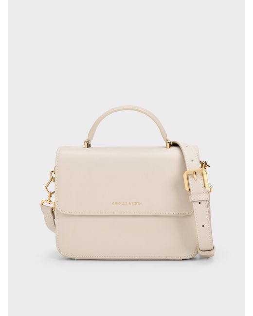 Charles & Keith Natural Octavia Front Flap Top Handle Bag