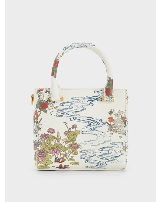 Charles & Keith White Rabbit Illustrated Tote Bag
