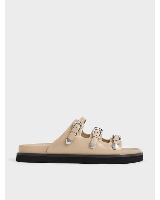 Charles & Keith White Buckled Triple-strap Sandals