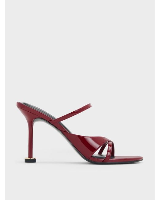Charles & Keith Pink Wynn Patent Crossover Sculptural-Heel Strappy Mules
