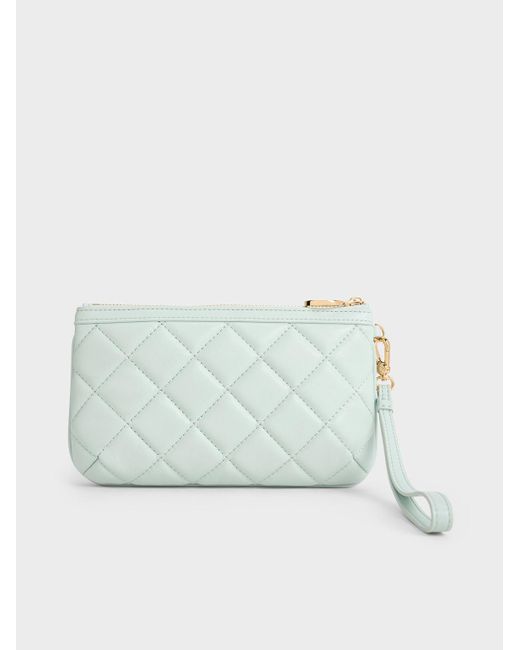 Charles & Keith Blue Cressida Quilted Wristlet