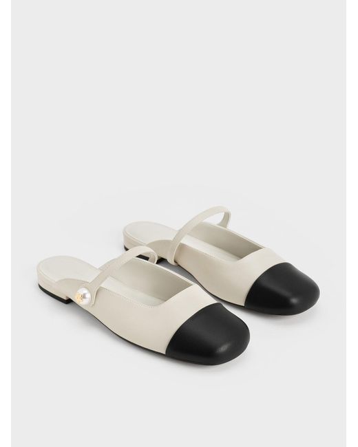 Charles & Keith White Pearl Embellished Flat Mules